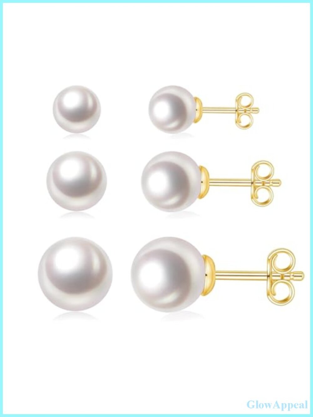 3 Pairs Pearl Stud Earrings Set for Women Hypoallergenic CZ Gold